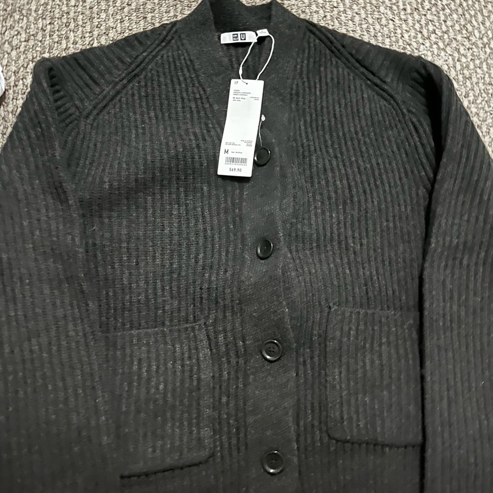 Uniqlo Dark Gray Ribbed Cardigan